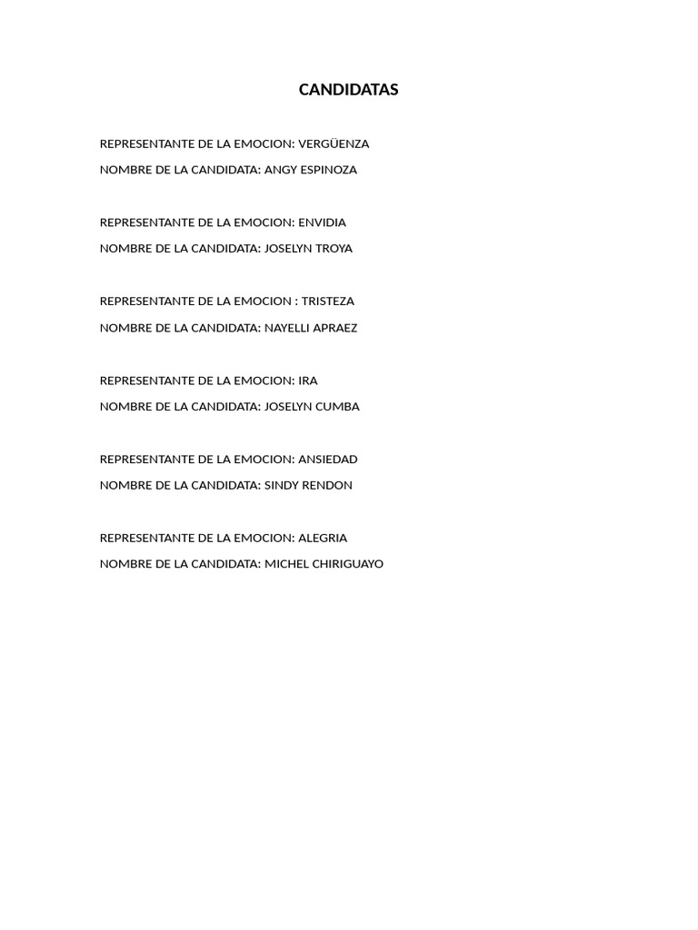 Candidatas y sus emociones representadas | PDF