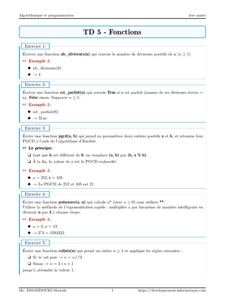 Fonctions Python : Exercices d'Algorithmique | PDF | Nombre ...