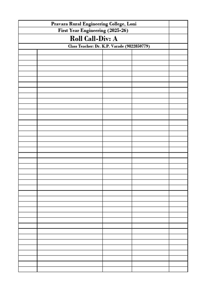 First Year Engineering Roll Call 2025-26 | PDF | Engineering