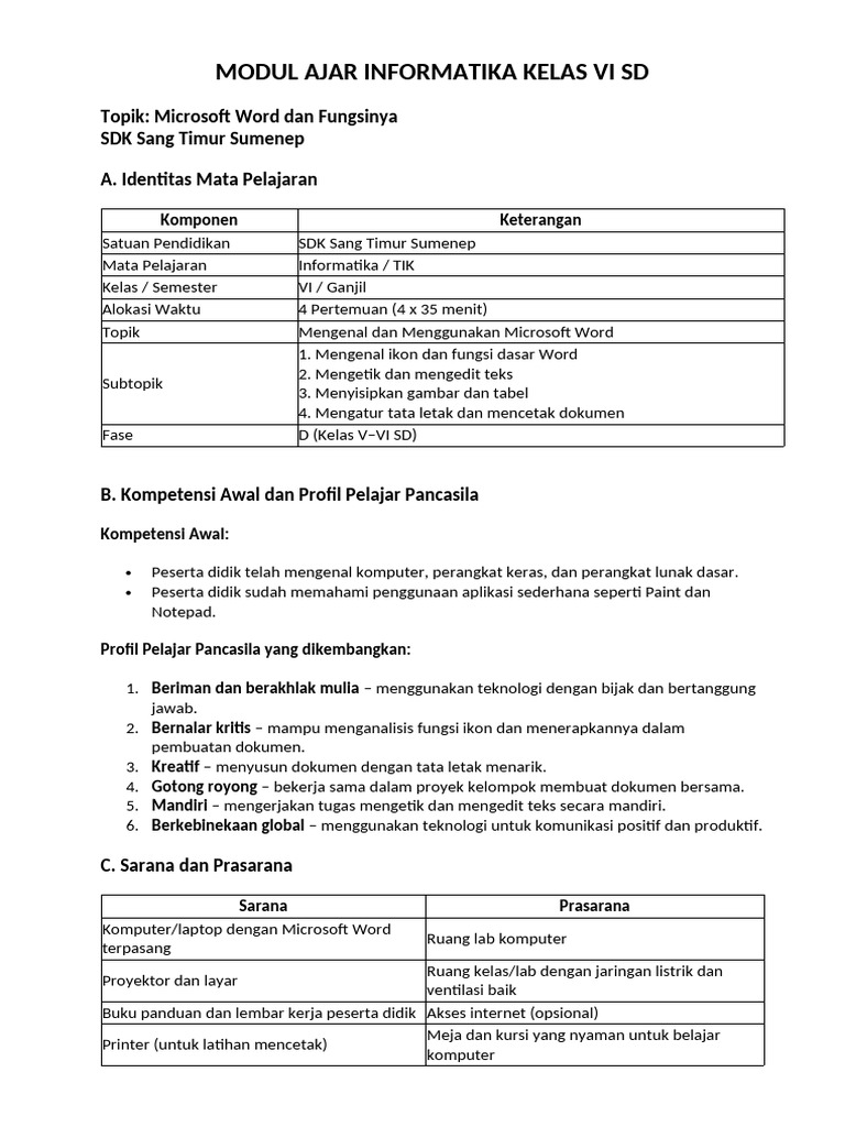 Modul Microsoft Word untuk Kelas VI SD | PDF