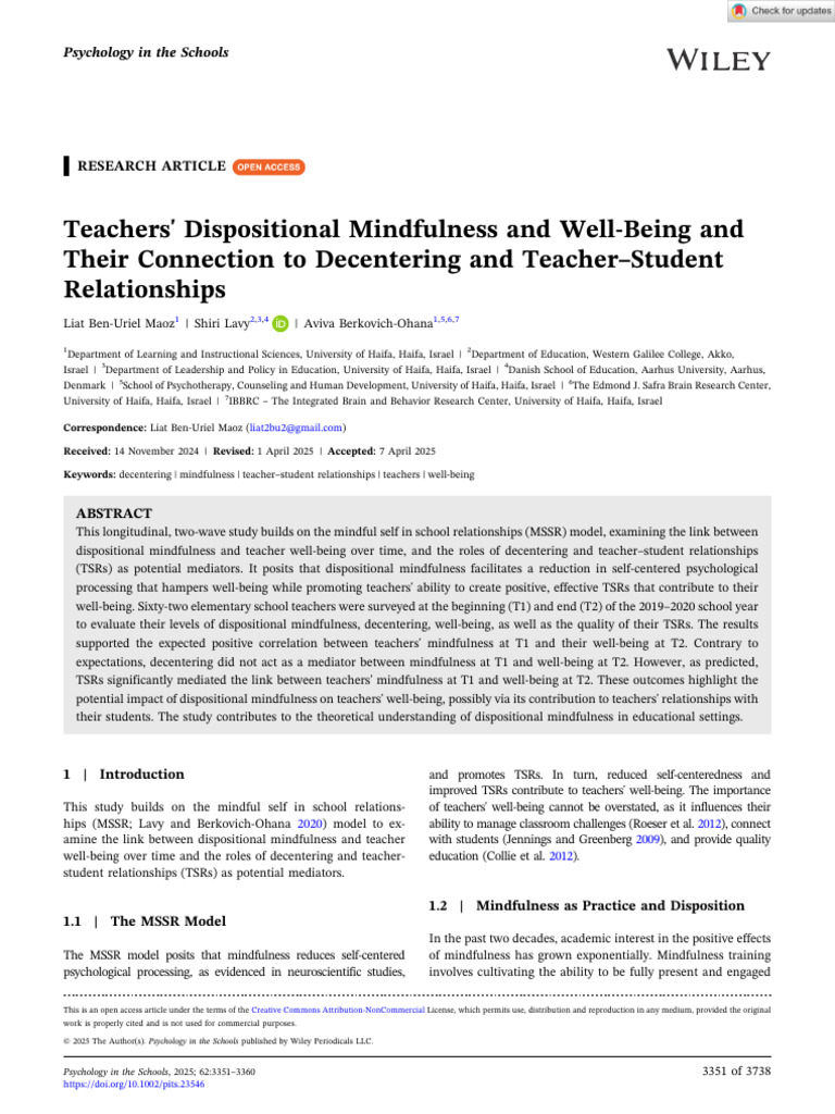 Mindfulness and Teacher Well-Being | PDF | Mindfulness | Likert Scale