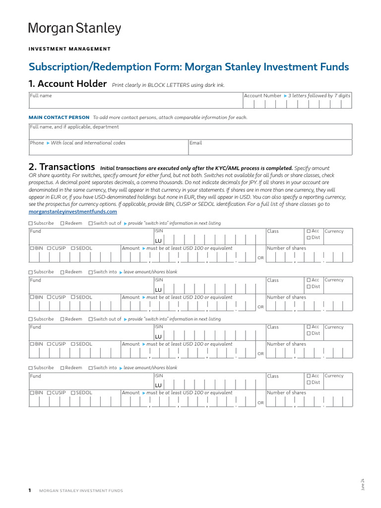 Morgan Stanley Investment Funds Form | PDF | United States Dollar | Cusip
