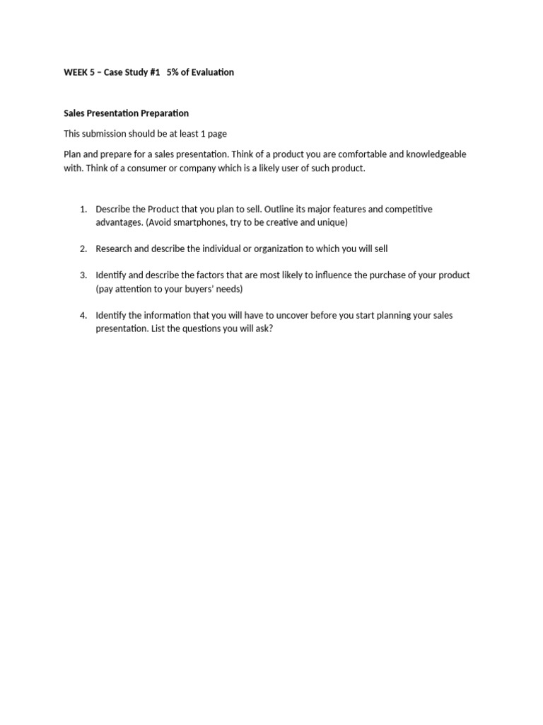 Sales Presentation Case Study Guide | PDF