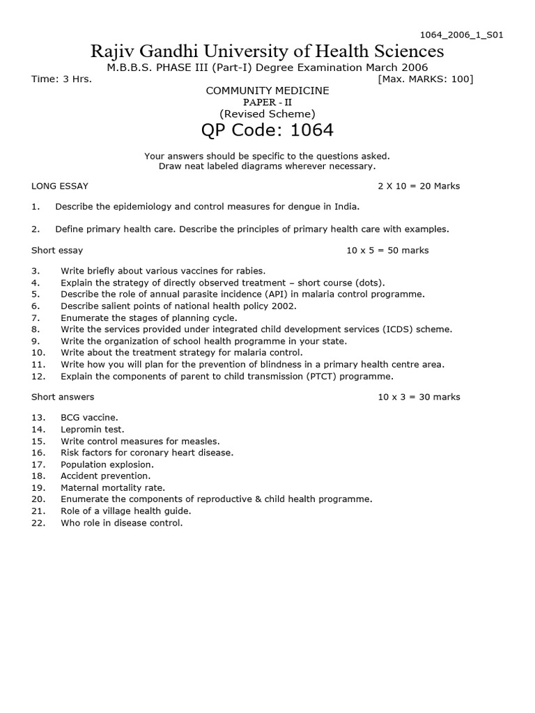 Community Medicine Exam Papers 2006-2008 | PDF | Preventive Healthcare ...