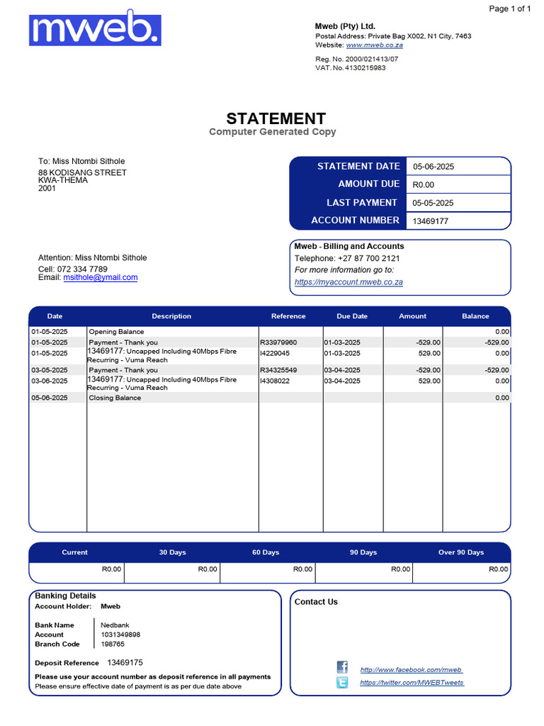 Mweb Account Statement Summary | PDF