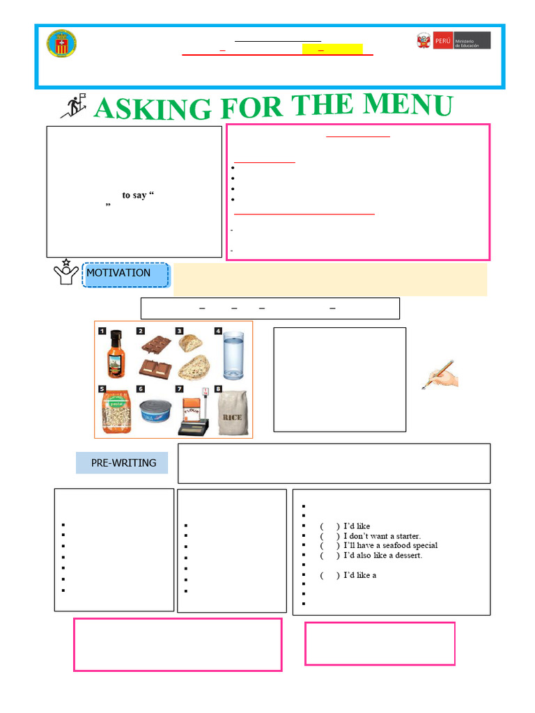 Menu Design Worksheet for English Class | PDF | Hors D'oeuvre | Cooking