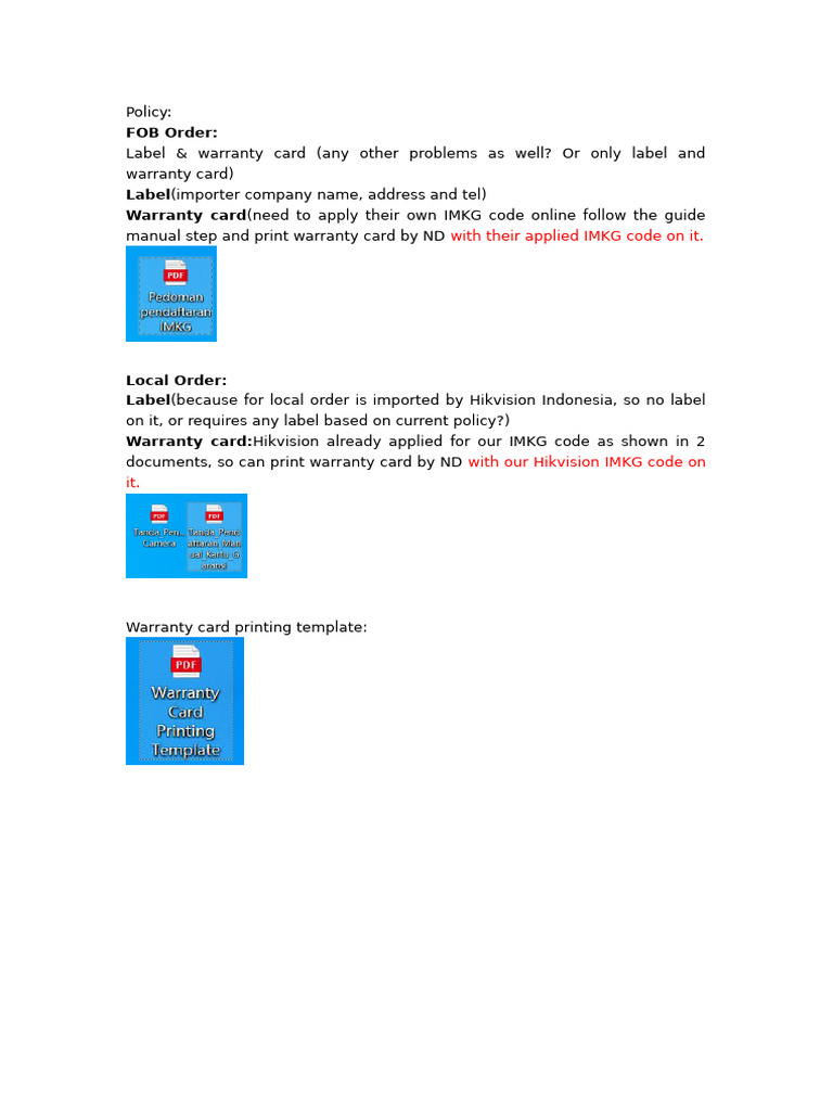 FOB and Local Order Warranty Policy | PDF