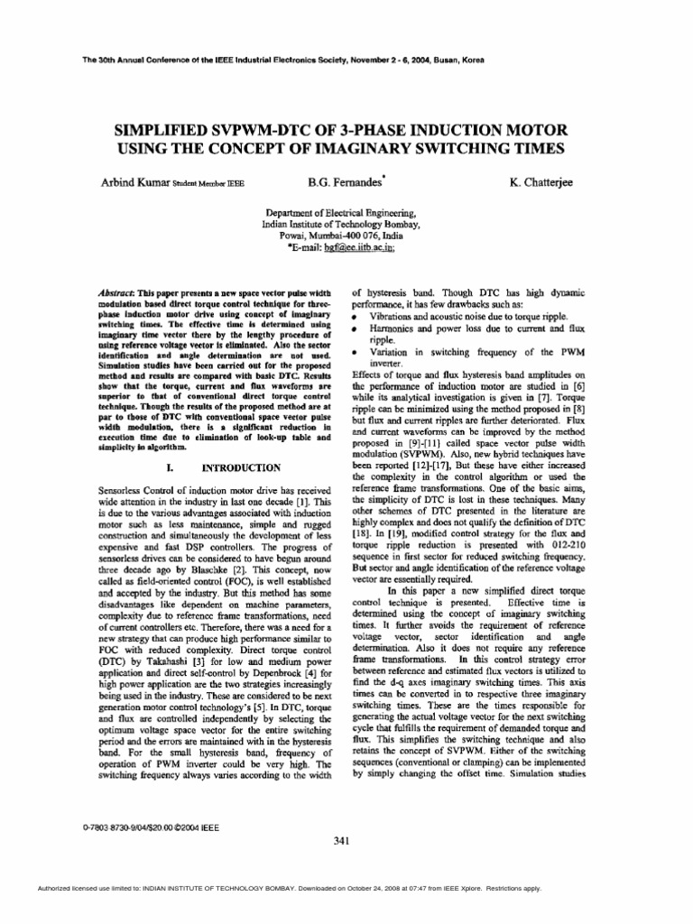Simplified SVPWM-DTC for Induction Motors | PDF | Power Inverter ...