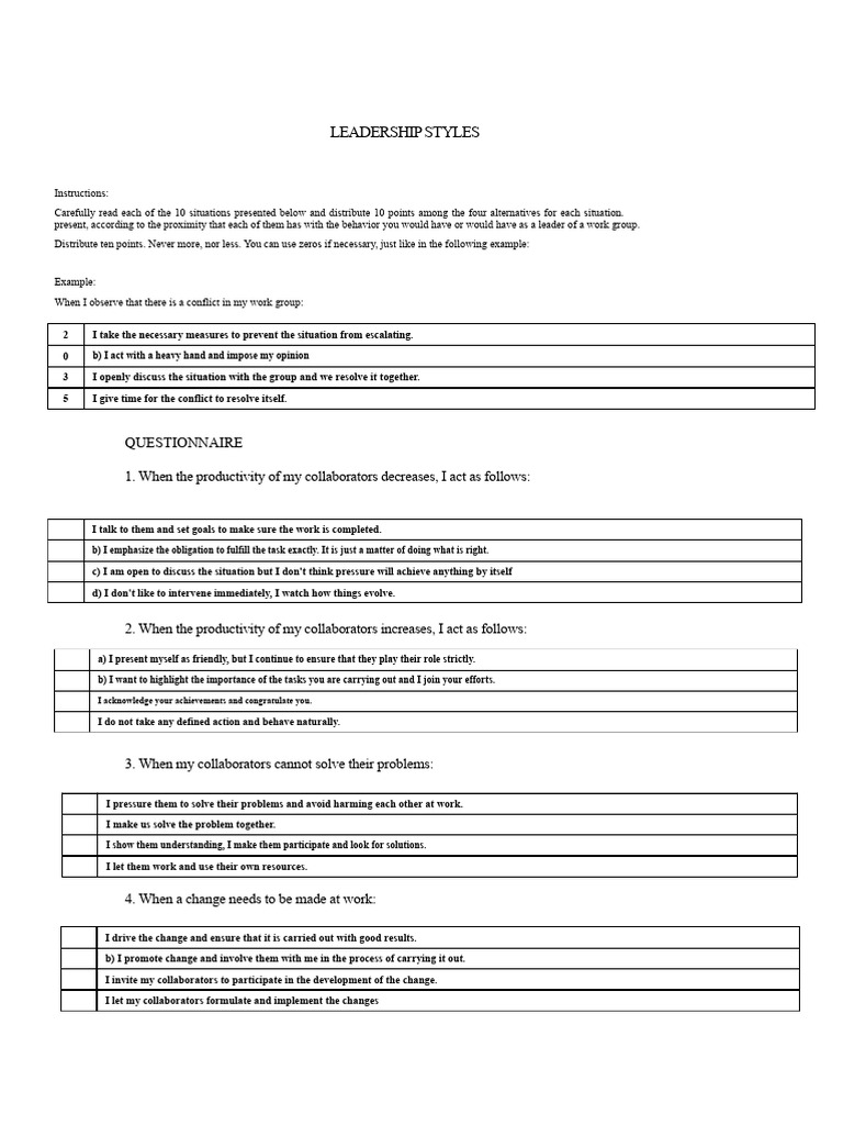 Leadership Style Assessment Questionnaire | PDF | Leadership | Psychology