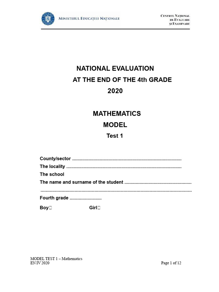 4th Grade Math Evaluation Model 2020 | PDF | Pencil | Mathematics