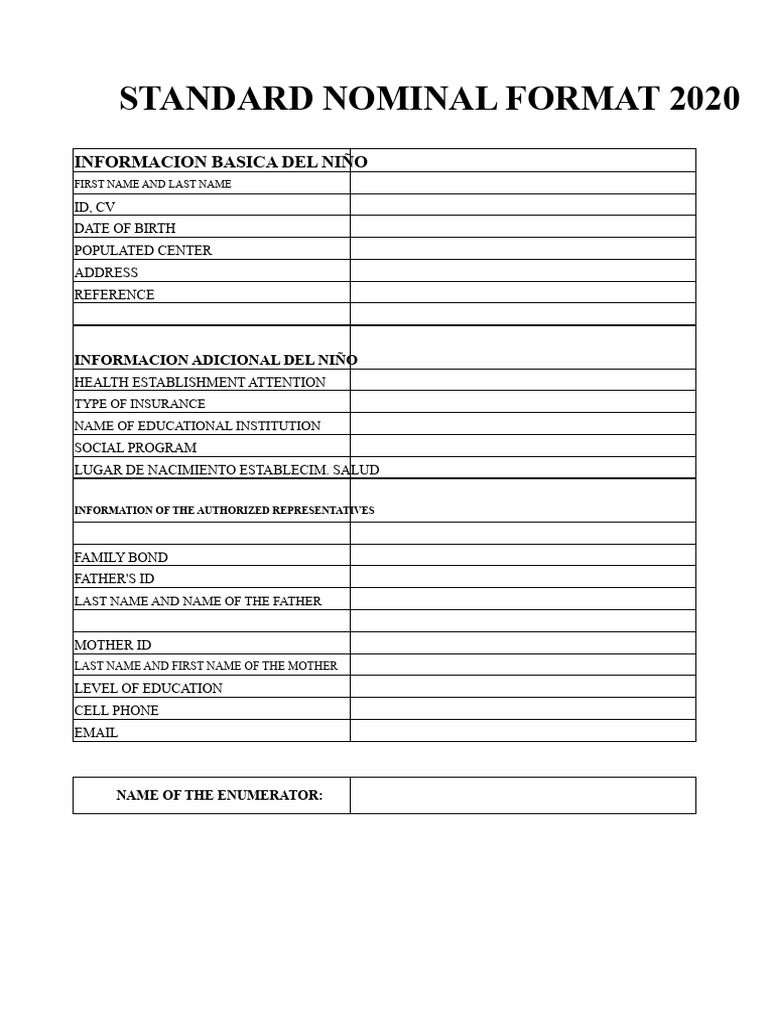 Child Information Standard Format 2020 | PDF