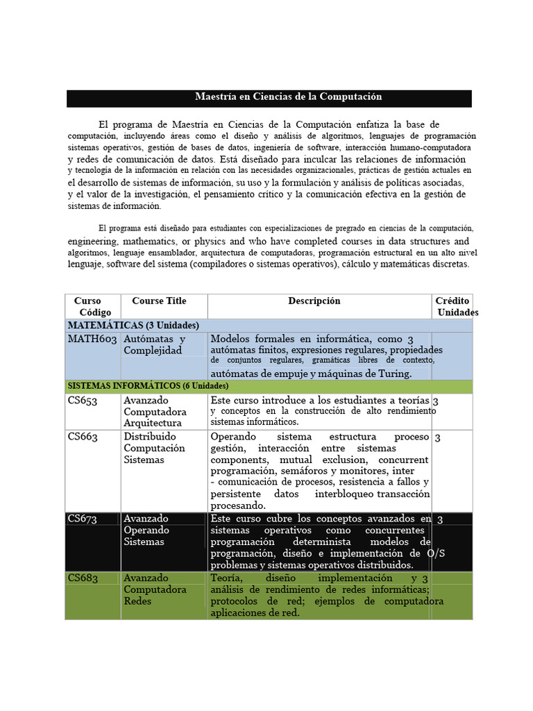 Maestría en Ciencias de la Computación | PDF | Ciencias de la ...