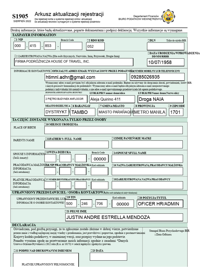 s1905 Aktualizacja Rejestracji Hti | PDF