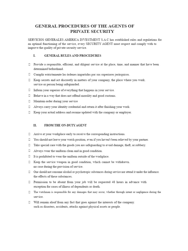 Private Security Agent Procedures Guide | PDF | Justice | Crime & Violence
