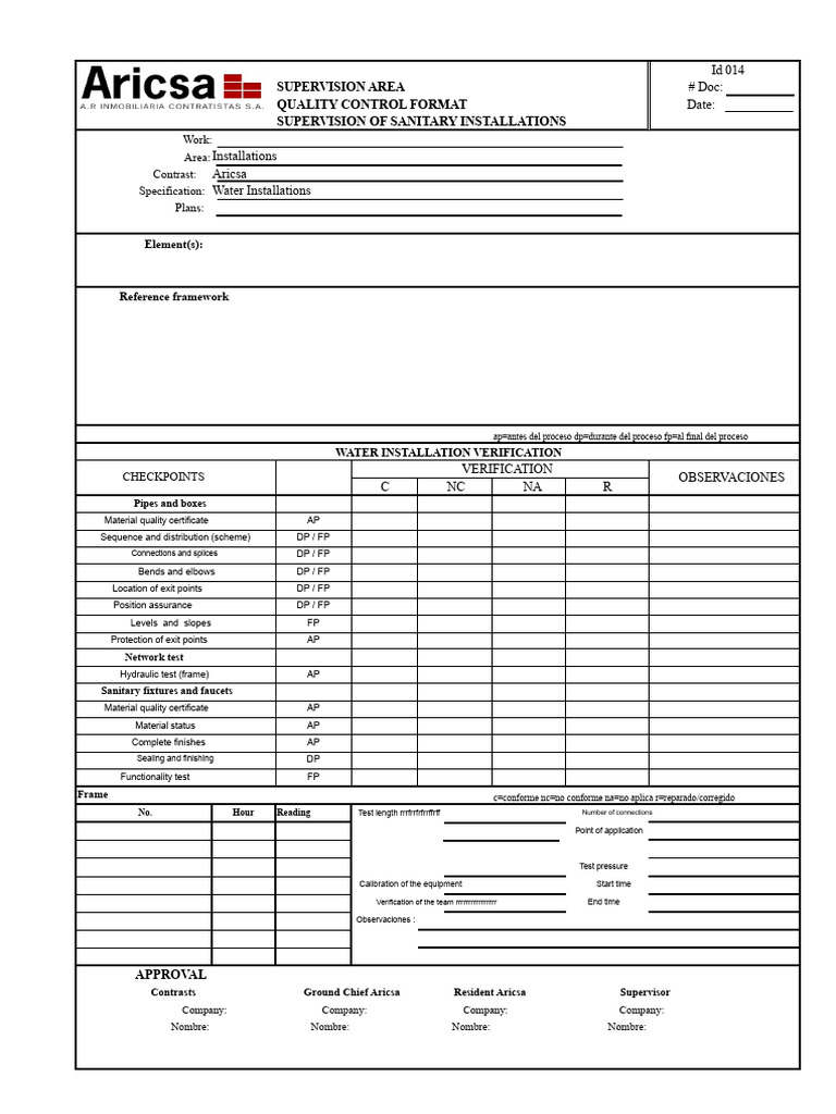 Water Installations Protocol | PDF | Verification And Validation