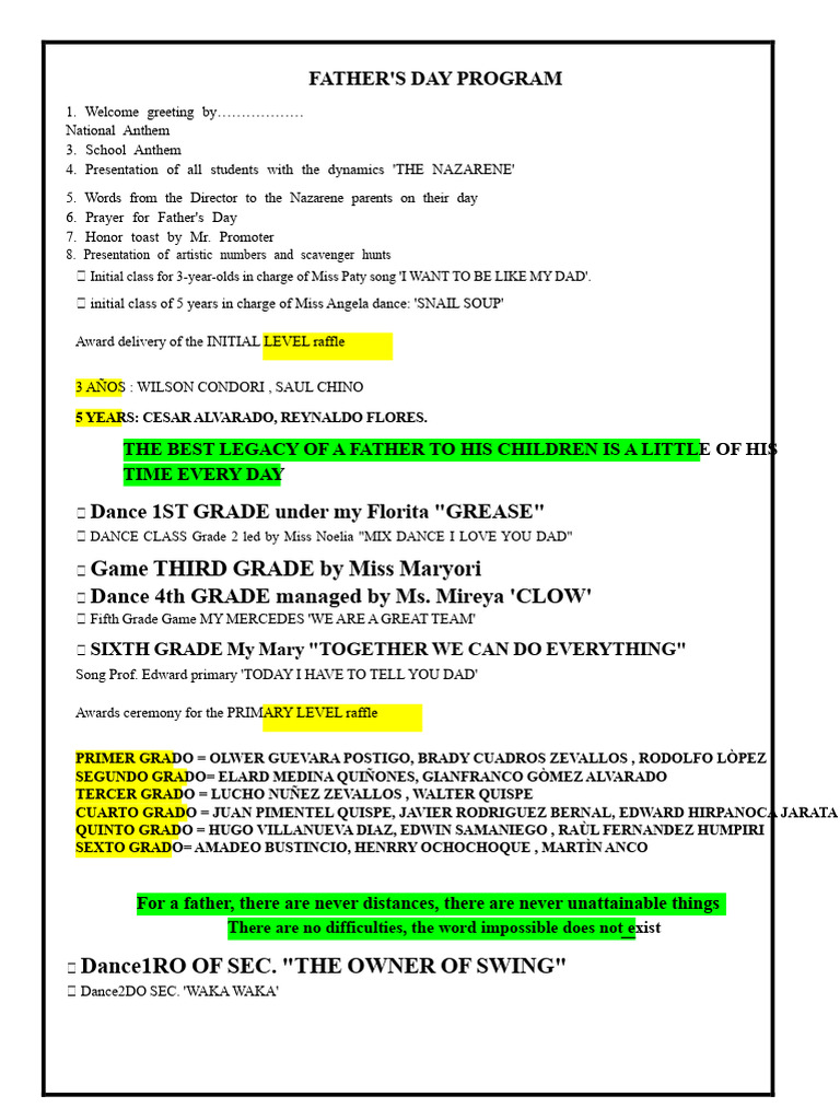 Father's Day Celebration Program Outline | PDF