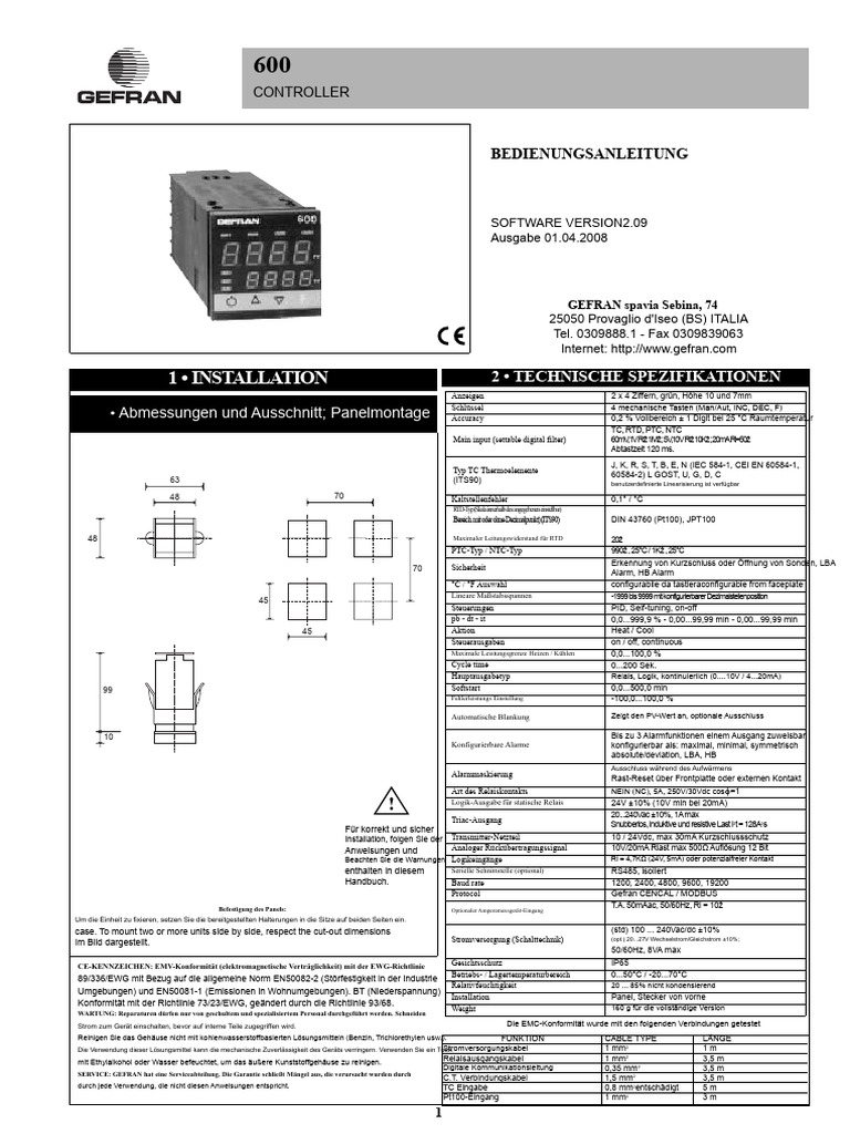 Gefran 600 Controller Benutzerhandbuch | PDF