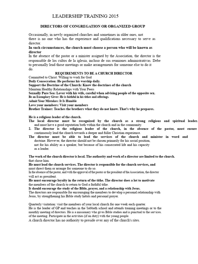 Church Director Leadership Training Guide | PDF | Clergy | Pastor