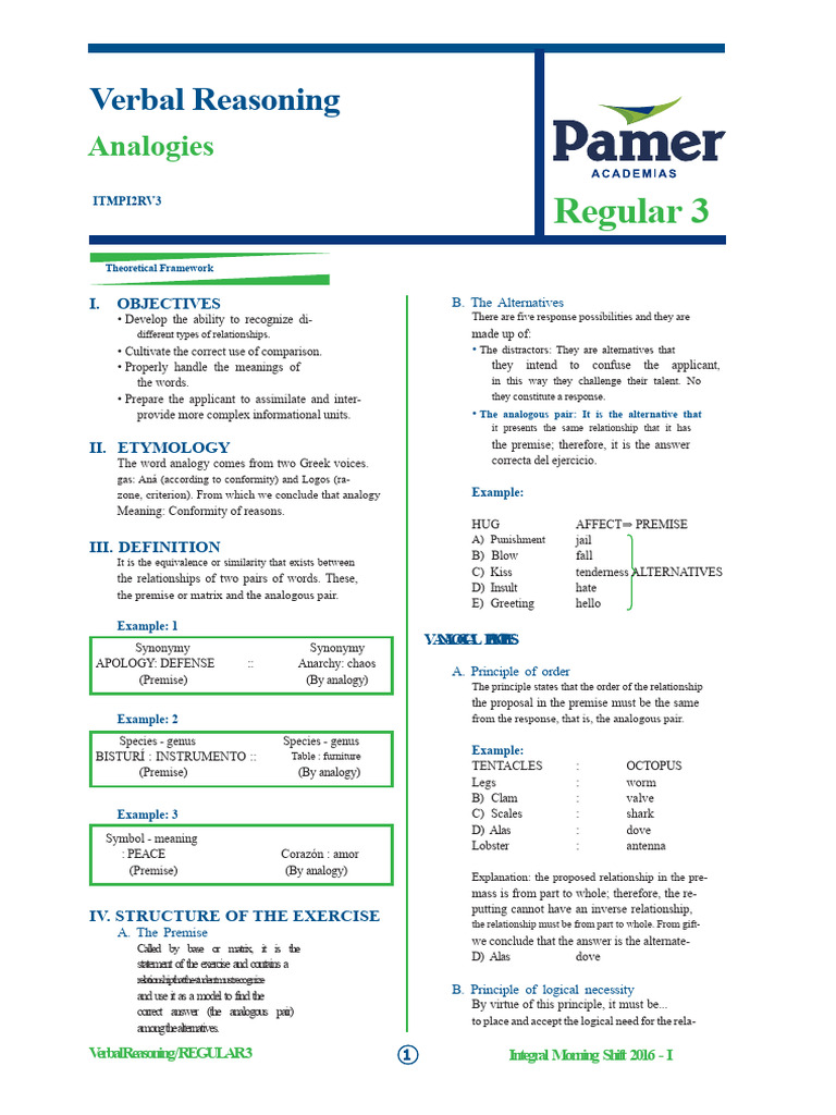 Verbal Reasoning 3 Analogies Pdf Analogy
