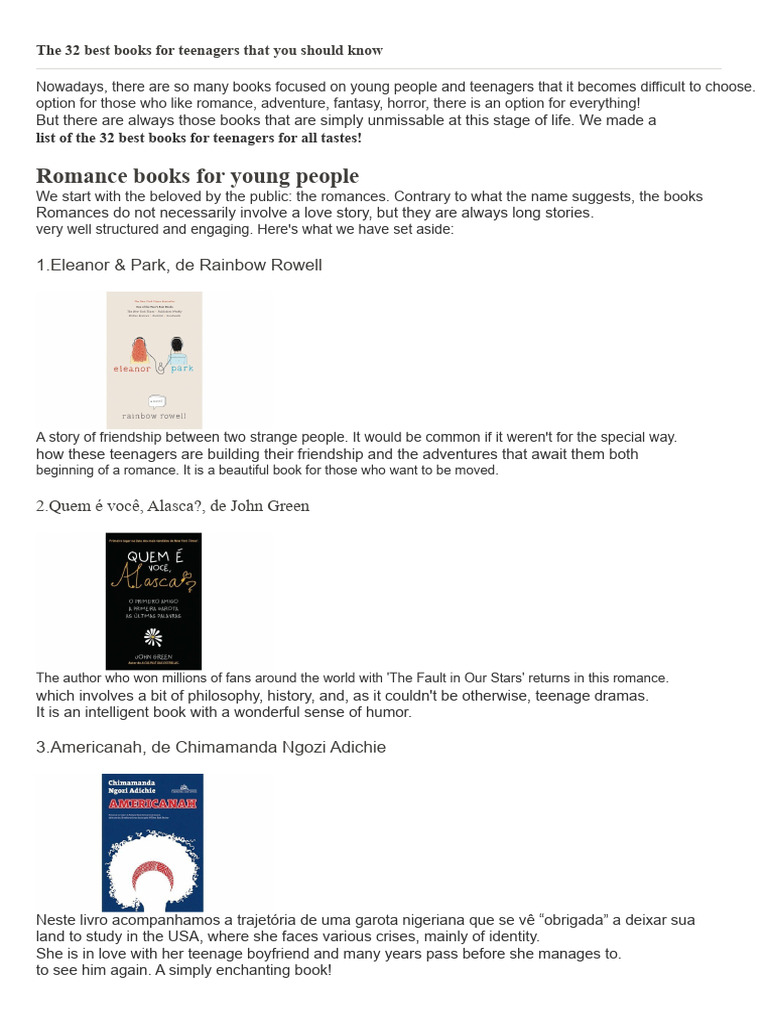 32 Must-Read Books for Teenagers | PDF