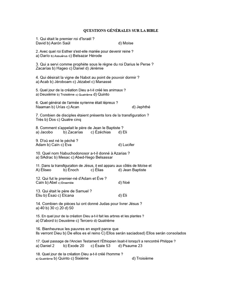 Quiz Biblique : Questions et Réponses | PDF | David | Jean le Baptiste