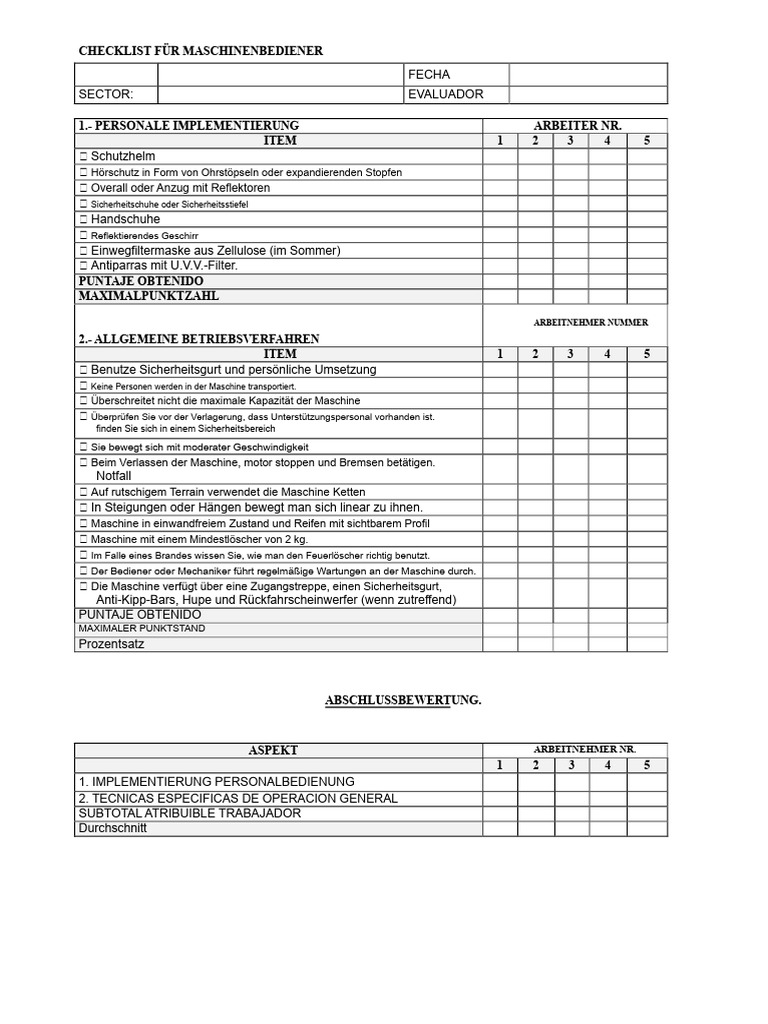 Checkliste Für Maschinen | PDF
