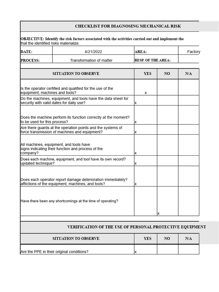 12. MECHANICAL RISK CHECKLIST (1) | PDF | Personal Protective Equipment ...