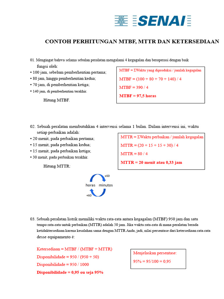 Perhitungan MTBF, MTTR, dan Ketersediaan | PDF