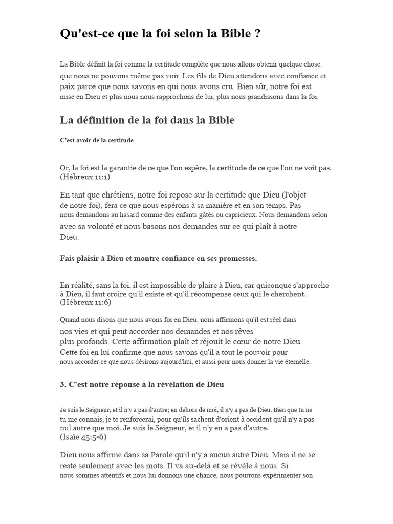 La foi selon la Bible : définition et essence | PDF | Foi | Dieu