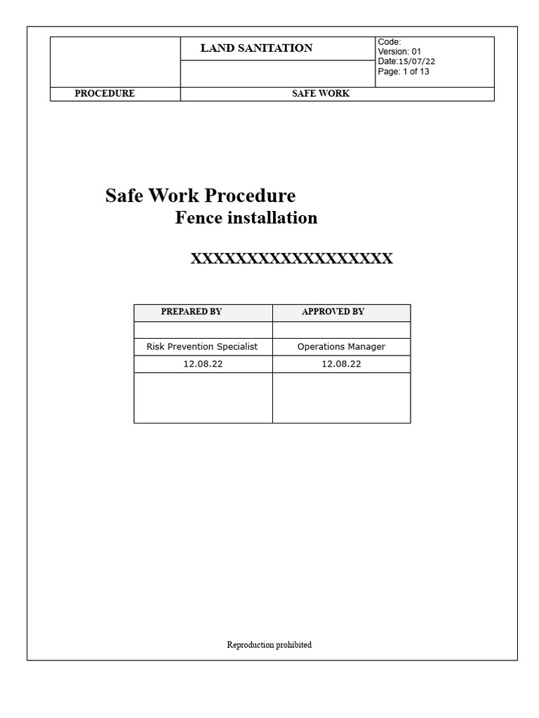 Land Sanitation Safe Work Procedure | PDF | Personal Protective ...