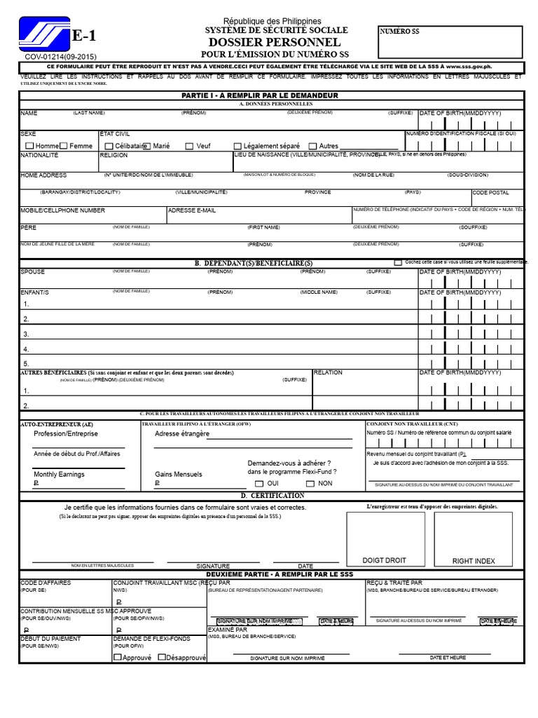 Formulaire d'inscription au numéro SS SSS | PDF | Document d'identité ...