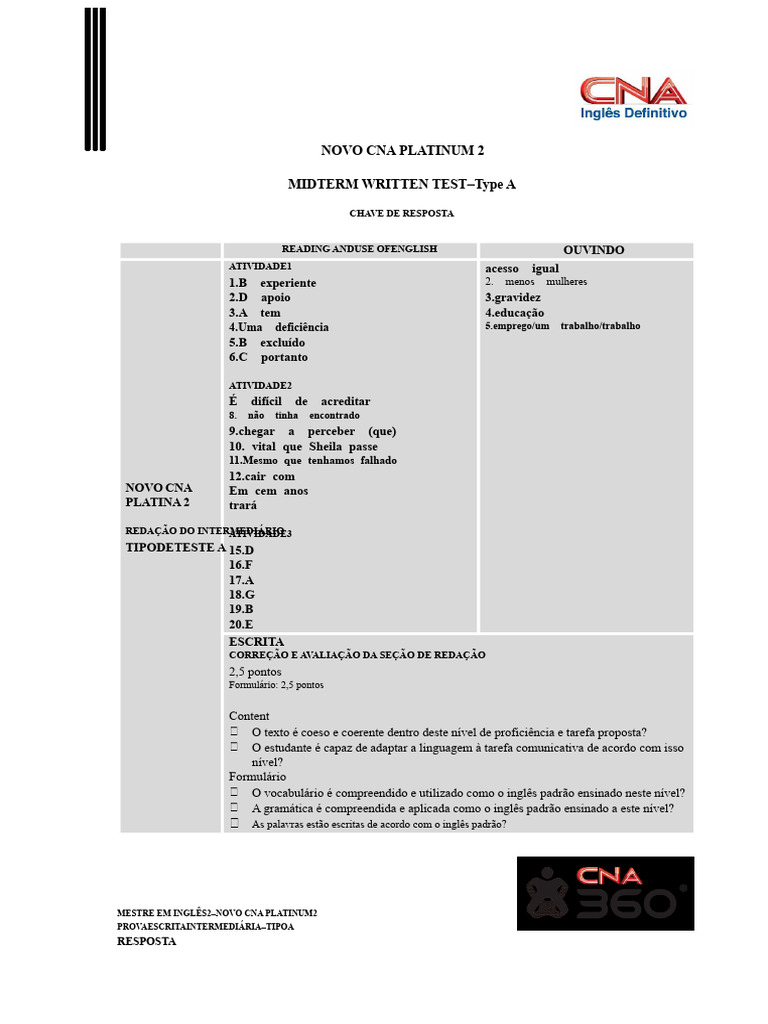 Teste Intermediário CNA Platinum 2 | PDF