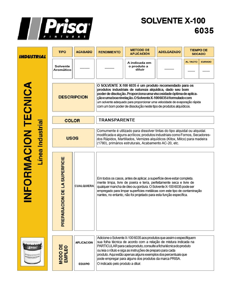Solvente X-100 6035: Aplicações e Especificações | PDF | Tinta | Solvente