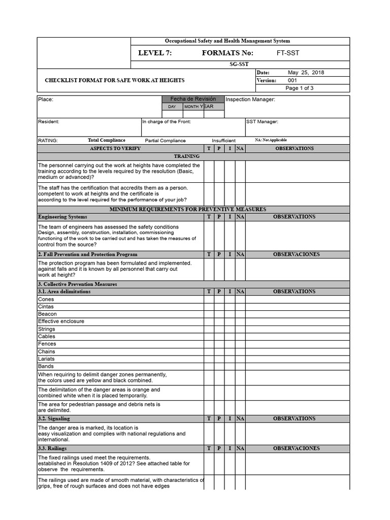 Safe Work at Heights Checklist Guide | PDF | Personal Protective ...