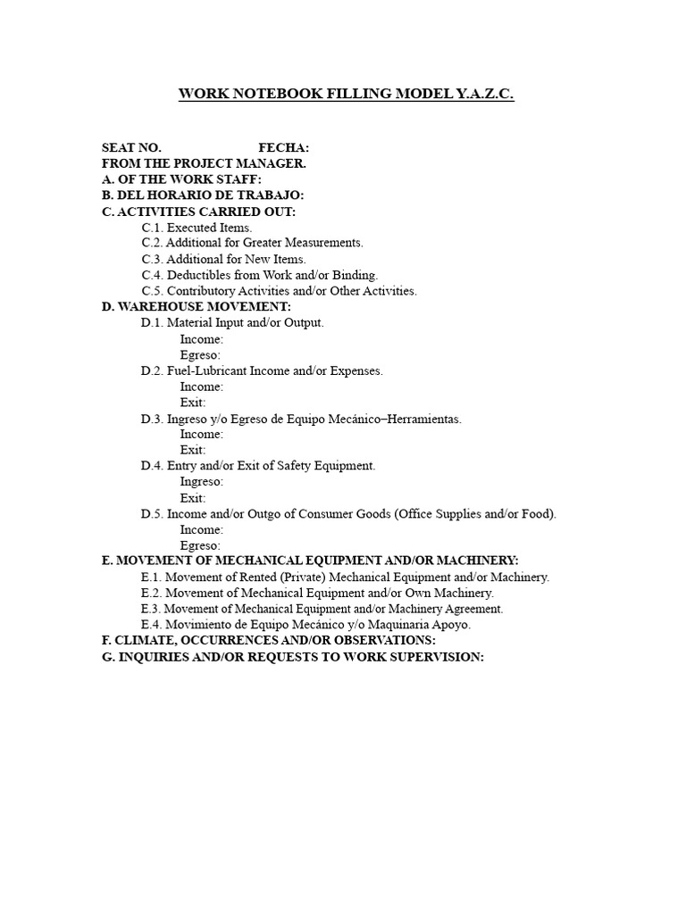 Filled Out Work Notebook Model - Yazc | PDF