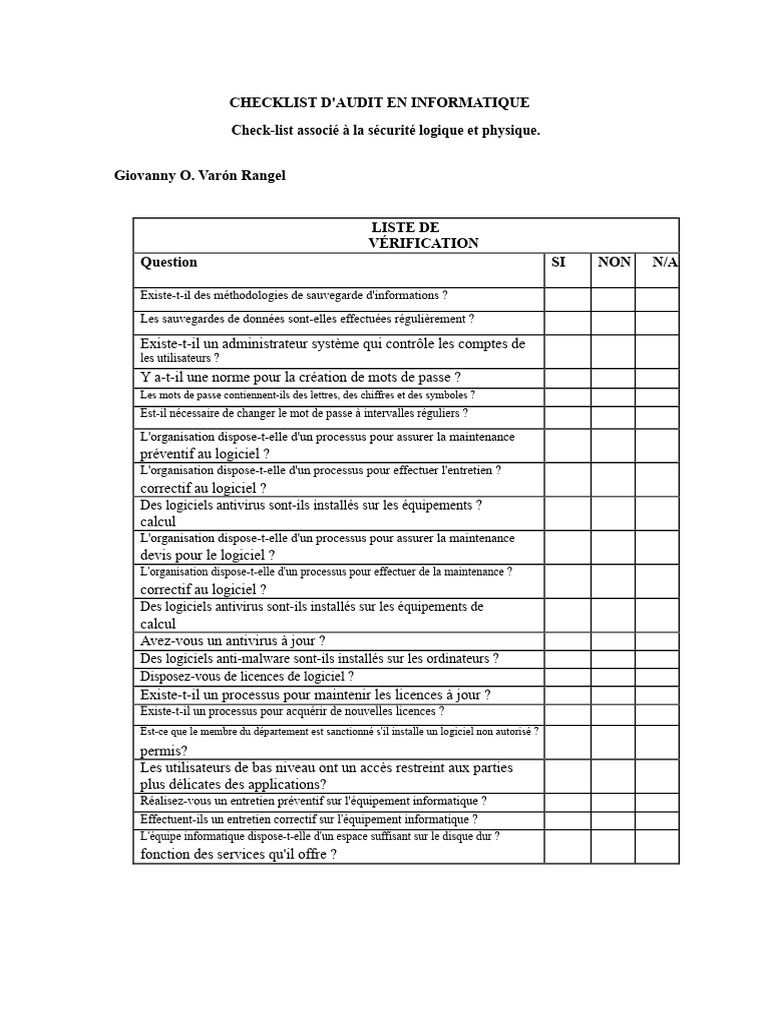 Checklist d'Audit en Informatique Sécurisée | PDF | Informatique | Logiciel