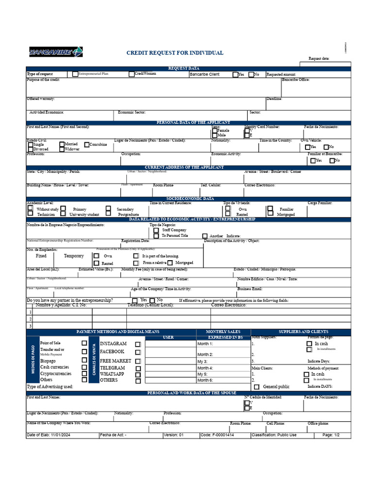 F 00001414 Application For Credits For Individual | PDF | Debits And ...