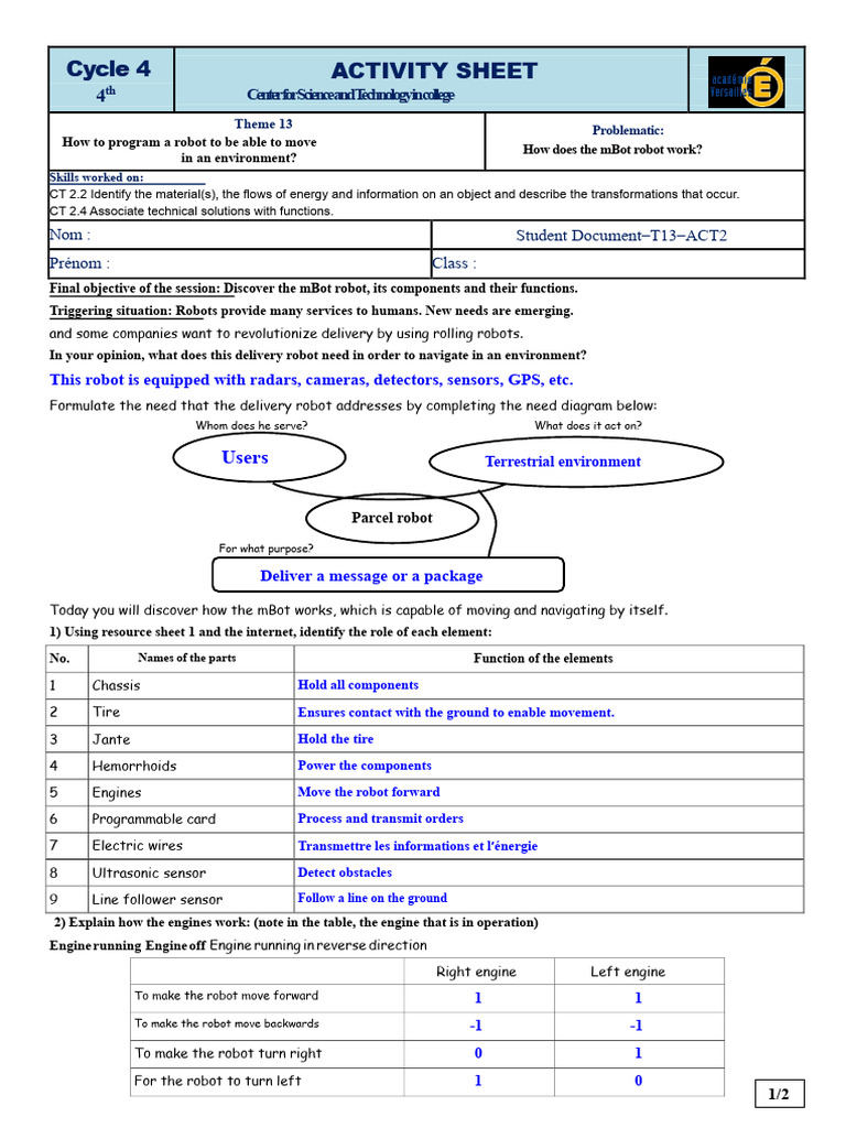 4th - T13 - Activity 2 - Correction | PDF | Robot | Robotics