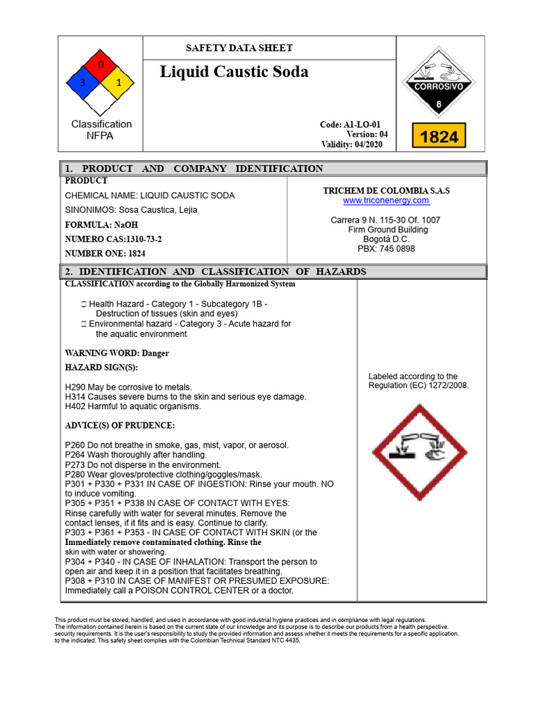 Liquid Caustic Soda Safety Data Sheet | PDF | Sodium Hydroxide | Toxicity