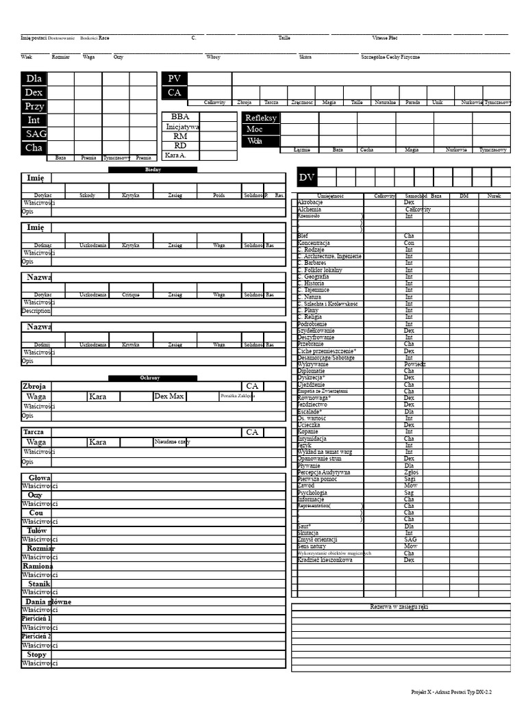 Karta Postaci D&D 3.5 (DX 2.2) | PDF