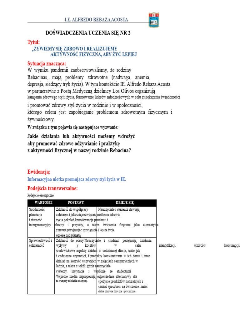 Doświadczenia Uczenia Się 2 Jednostka 2 Klasa 5. | PDF
