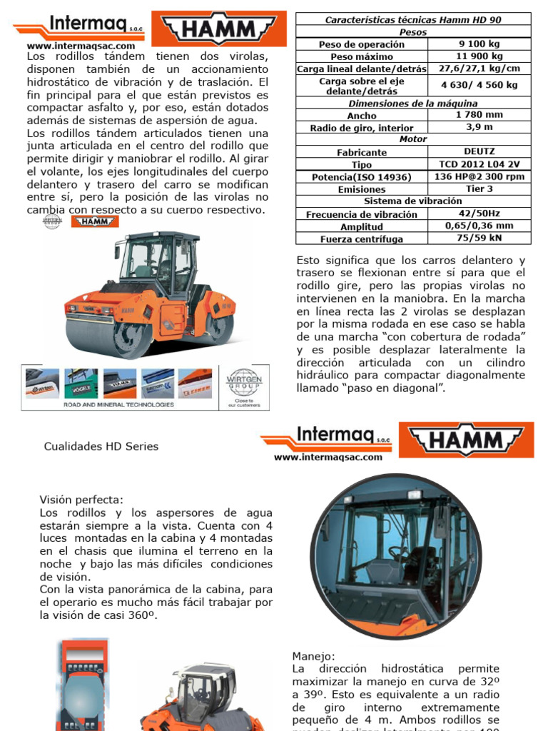 Características del rodillo Hamm HD 90 | PDF | Tecnología de vehículos ...