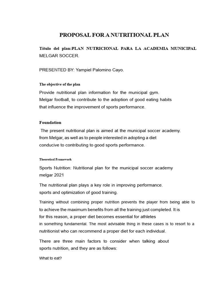 Proposal For A Nutritional Plan | PDF | Carbohydrates | Nutrition