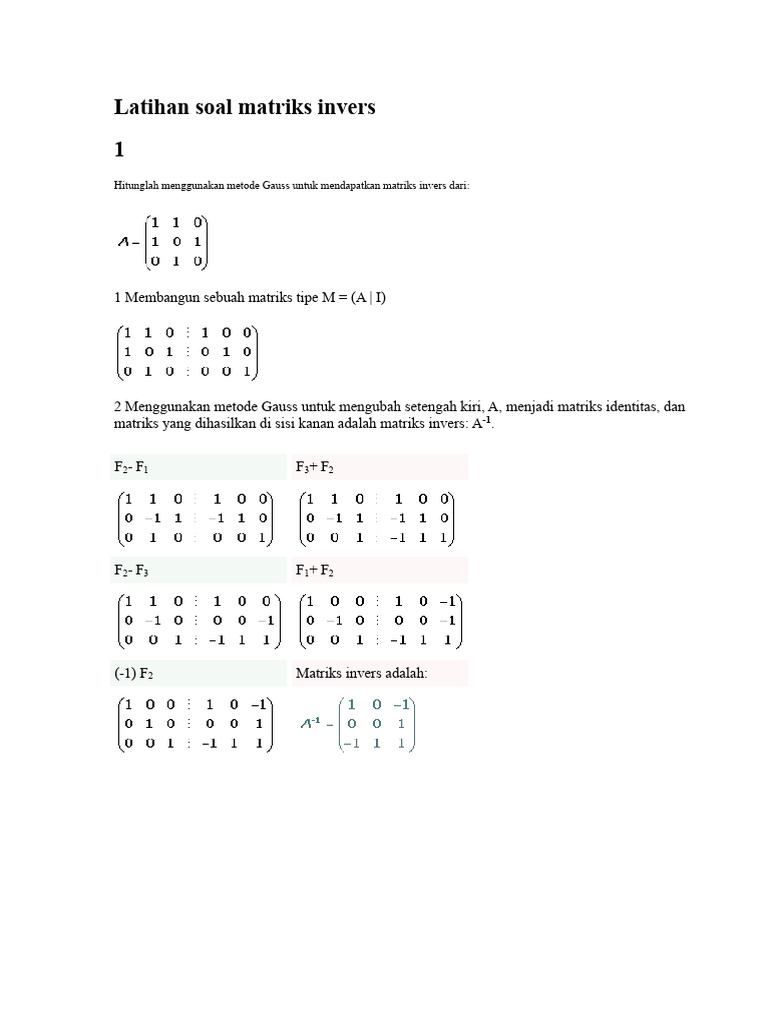 Latihan Soal Matriks Invers dan Metode Gauss | PDF