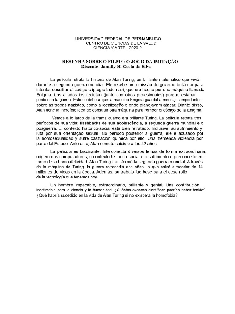 Reseña de El Juego de La Imitación | PDF