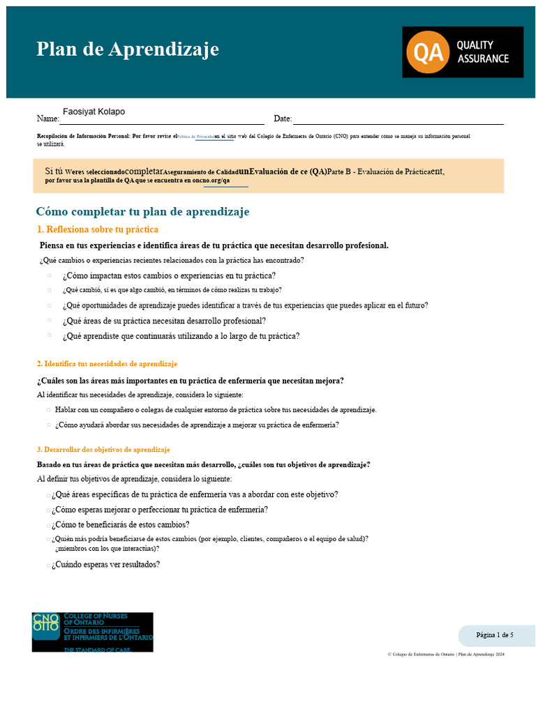 Plan de Aprendizaje CNO | PDF | Enfermería | Aprendizaje