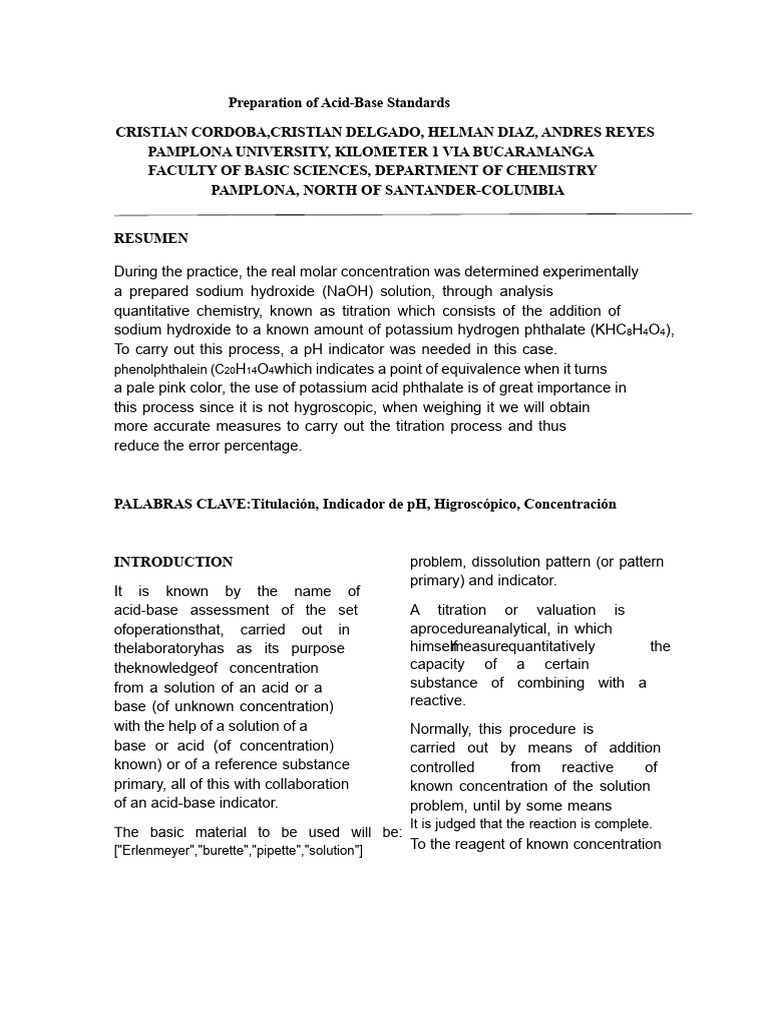 Acid-Base Titration Methodology Guide | PDF | Titration | Chemistry