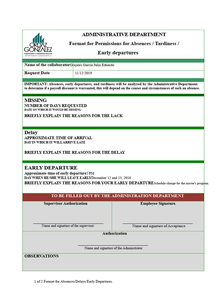 Format Absences - Delays - Exits | PDF