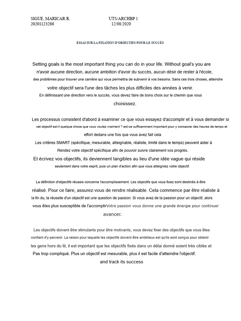 Fixer des Objectifs pour Réussir | PDF