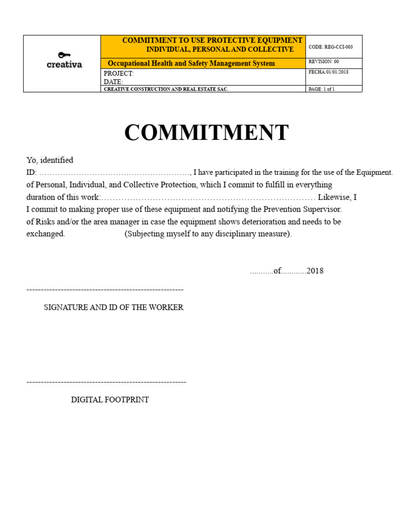 Commitment to Protective Equipment Use | PDF
